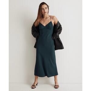MADEWELL The Layton Midi Slip Dress Size 6 NEW Ancient Forest Green Drapey  NWT